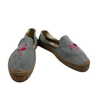Soludos Chambray Canvas Embroidered Flamingo Espadrille Shoes Women's Size 8